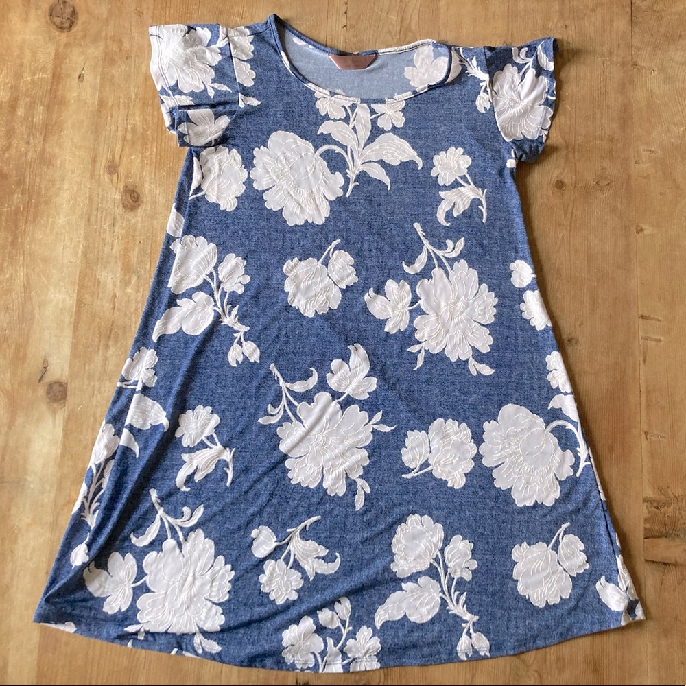 Navy White Floral Dress | S